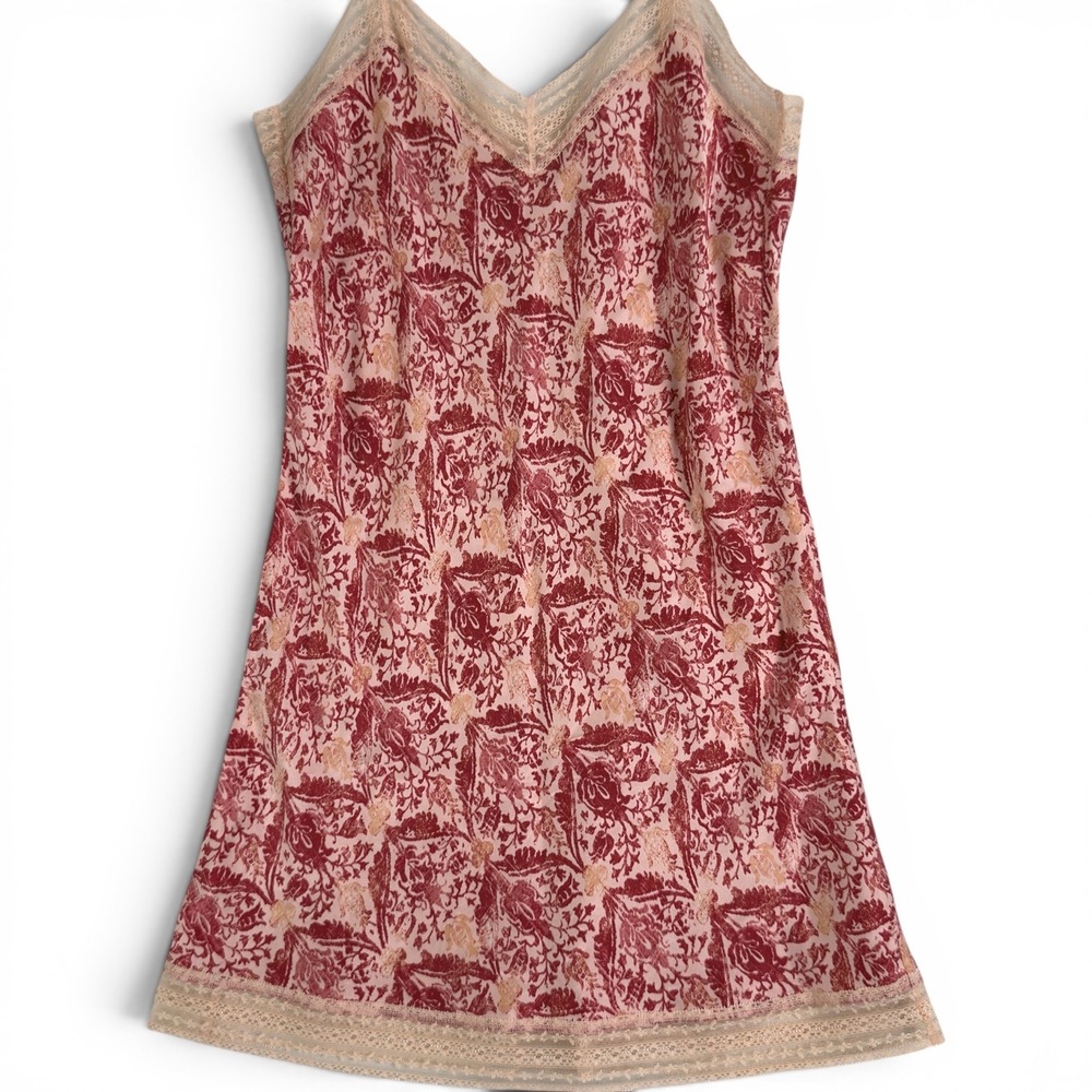 Y2K Vintage 2004 Gap Body Silk Slip Gown Dress Pink Red Floral Women M  Holiday